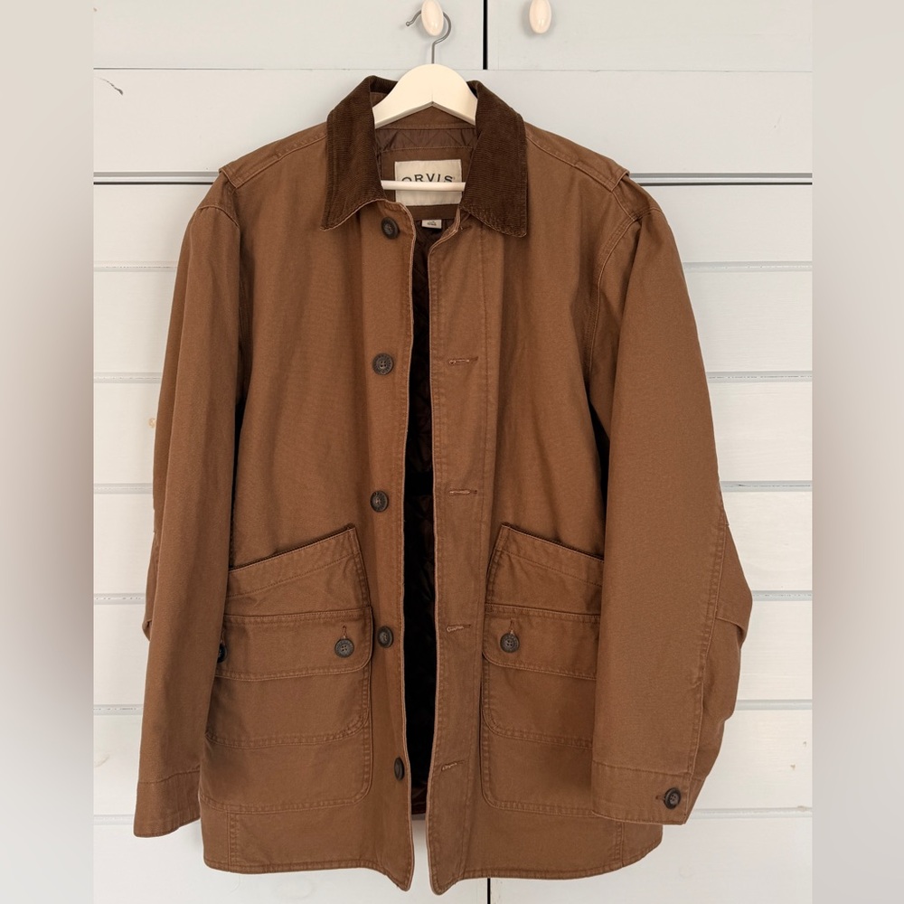 Men’s Orvis Canvas Field Jacket with Quilted Lining - Size Large - Brown